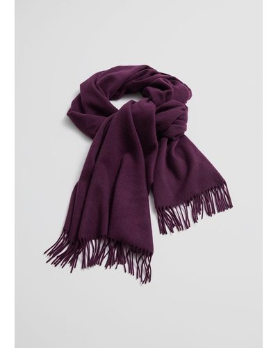 & Other Stories Fringed Wool Blanket Scarf - Purple