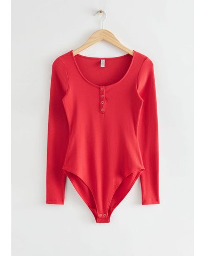 & Other Stories Fitted Ribbed Bodysuit - Red