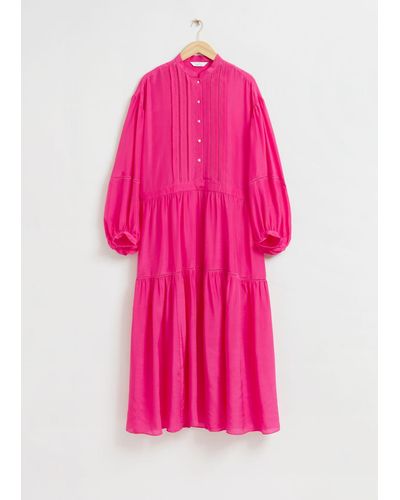 & Other Stories Relaxed Lace Trimmed Tunic Dress - Pink