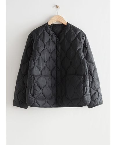 & Other Stories Oversized Wave Quilted Jacket - Black
