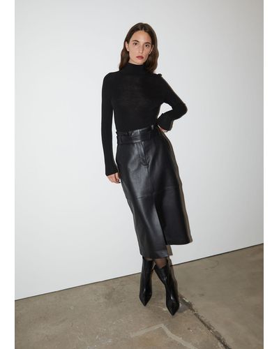 & Other Stories Leather Paperbag Waist Skirt - Black