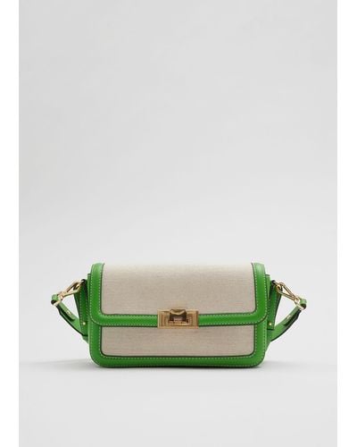 & Other Stories Leather Canvas Crossbody Bag - Green