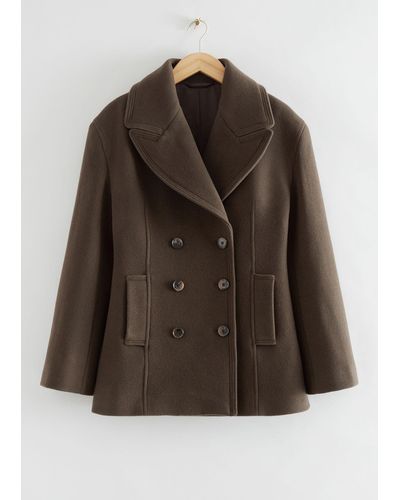& Other Stories Double-breasted Italian Wool Pea Coat - Brown