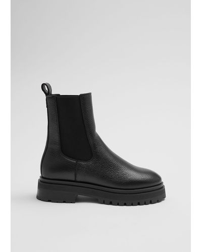 & Other Stories Lined Chunky Chelsea Leather Boots - Black