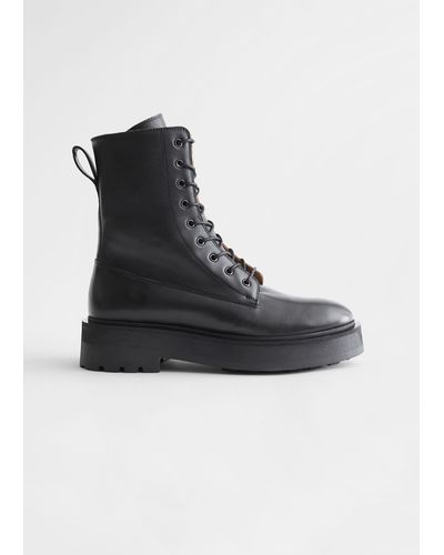 & Other Stories Chunky Leather Side Zip Boots - Black