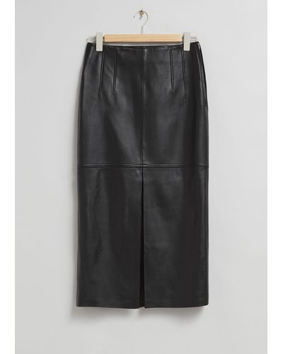 & Other Stories Leather Midi Skirt - Grey