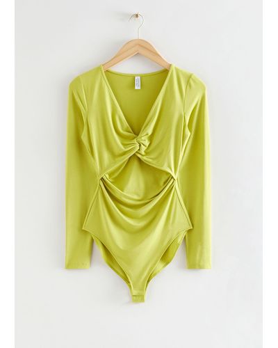 & Other Stories Twisted Front Ruched Bodysuit - Yellow