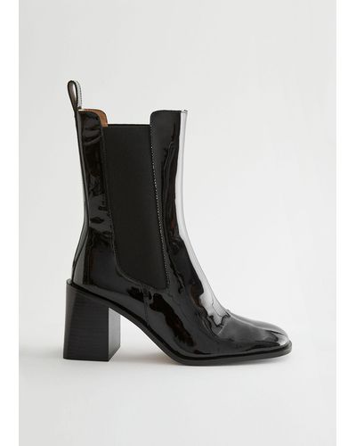 & Other Stories Heeled Leather Chelsea Boots - Black