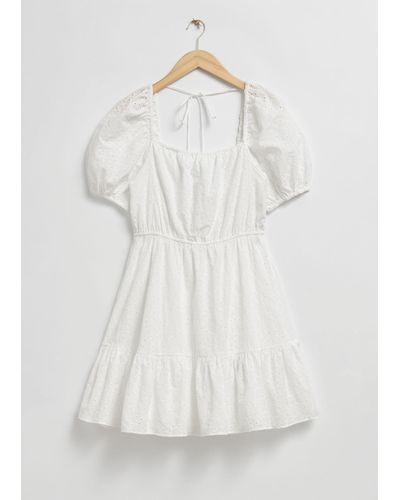 & Other Stories Voluminous Broderie Anglaise Mini Dress - White