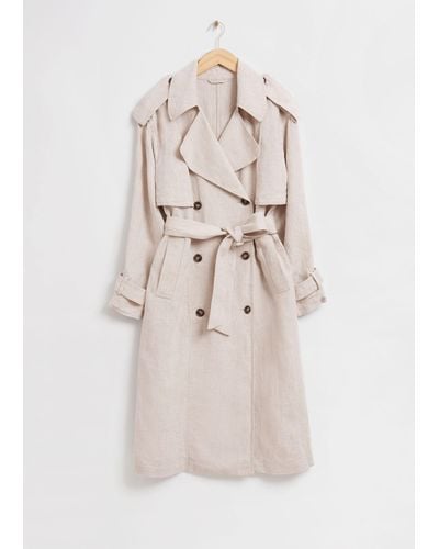 & Other Stories Linen Trench Coat - Blue