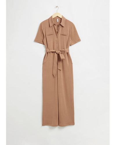 & Other Stories Belted Short Sleeve Jumpsuit - Natural