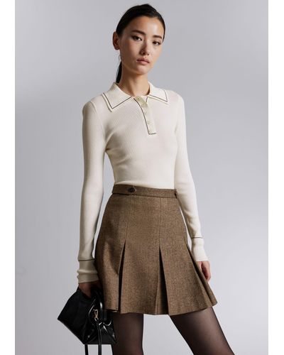 & Other Stories Pleated Herringbone Mini Skirt - Brown