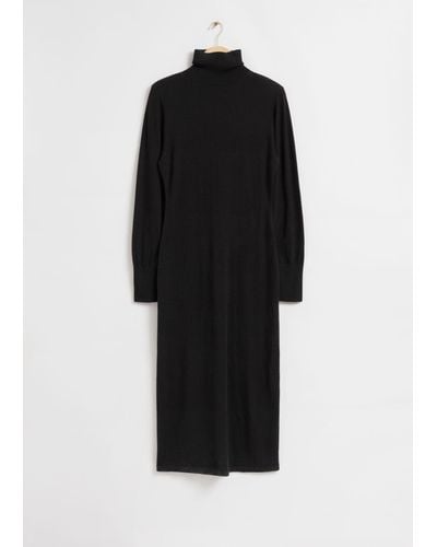 & Other Stories Fitted Wool Knit Midi Dress - Black