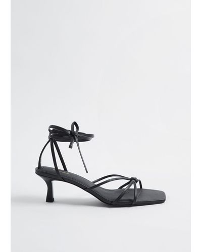 & Other Stories Strappy Kitten Heel Leather Sandals - Black