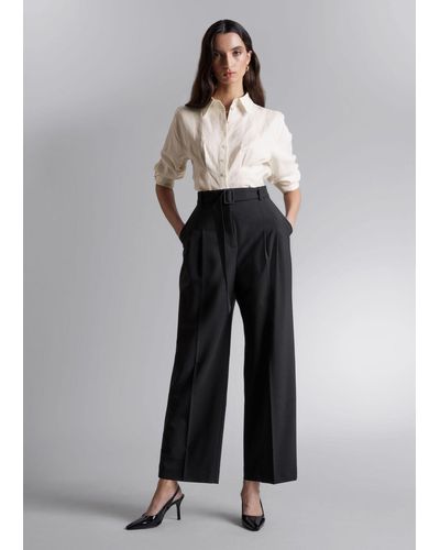 & Other Stories Tailored Belted Pants - Gray