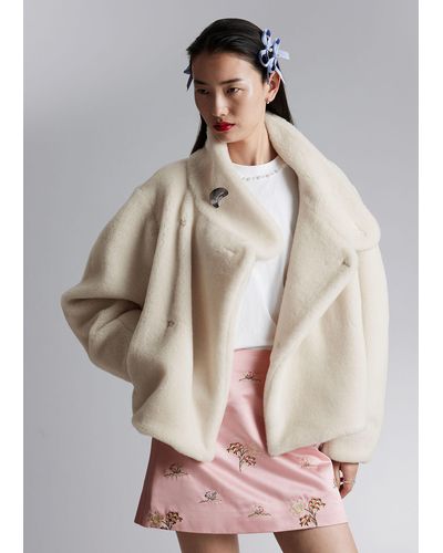 & Other Stories Cropped Faux Fur Jacket - Natural