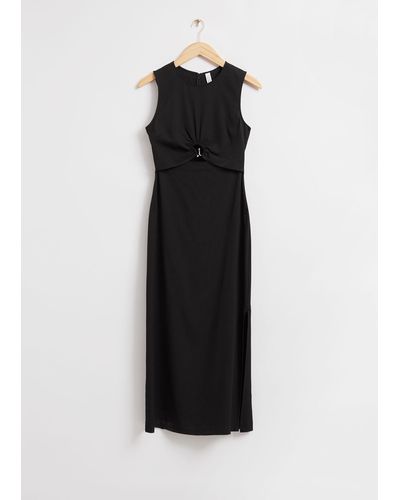 & Other Stories Fitted Metal Hook Detail Dress - Black