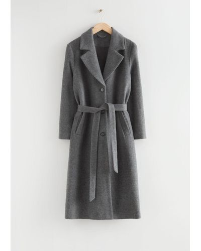 & Other Stories Single-breasted Belted Coat - Gray