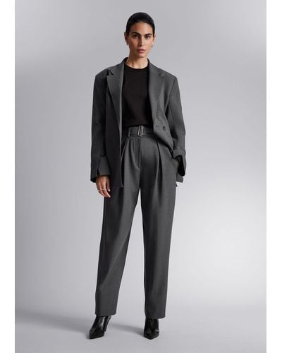 & Other Stories Belted Tailored Trousers - Grey