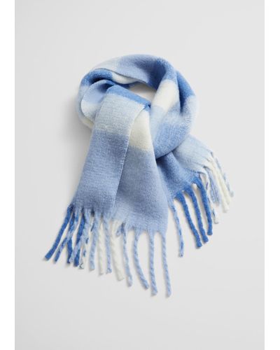 & Other Stories Checked Wool-blend Scarf - Blue