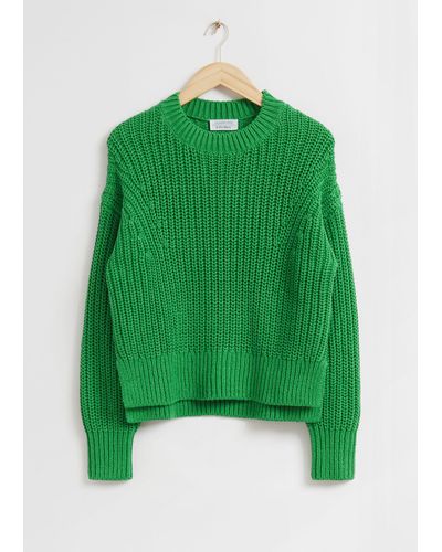 & Other Stories Chunky Knit Crewneck Sweater - Green