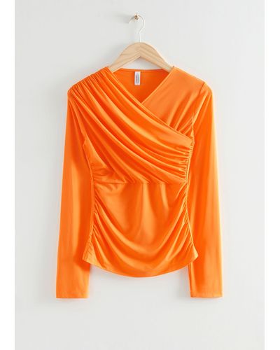 & Other Stories Fitted Asymmetric Ruched Top - Orange