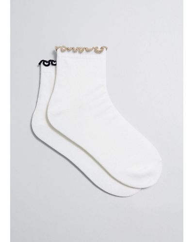 & Other Stories Glitter Frill Ankle Socks Set - White