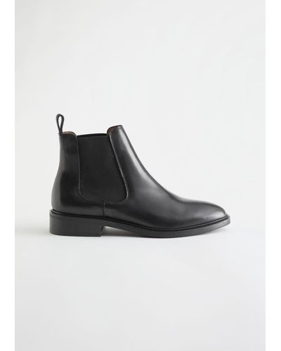 & Other Stories Almond Toe Leather Chelsea Boots - Black