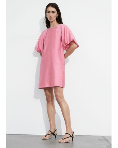 & Other Stories Balloon-sleeve Mini Dress - Pink