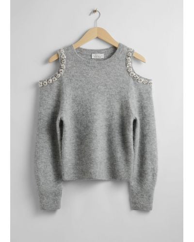 & Other Stories Cut-out Knit Sweater - Grey