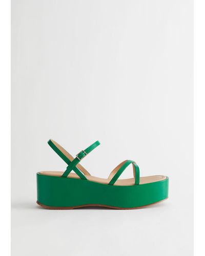 & Other Stories Strappy Flatform Leather Sandals - Green