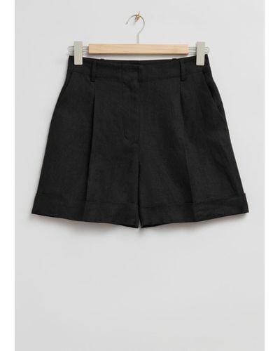 & Other Stories Tailored Wide-leg Linen Shorts - Black