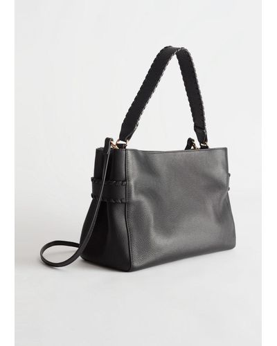 & Other Stories Leather Tote Bag - Black