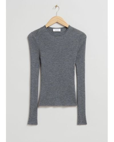 & Other Stories Merino Wool Ribbed Top - Gray