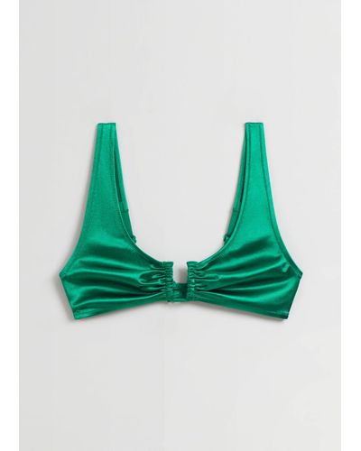 & Other Stories Shiny Ruched Bikini Top - Green
