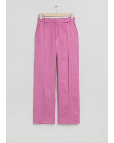 & Other Stories Straight Mid-waist Press Crease Trousers - Pink