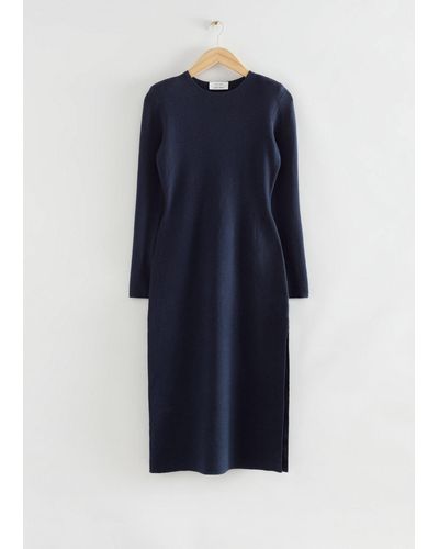 & Other Stories Knitted Structured Midi Dress - Blue