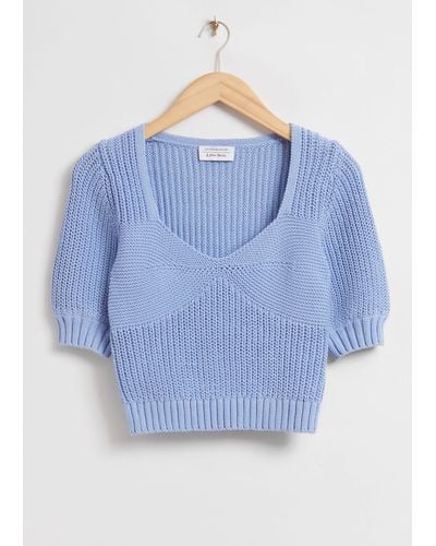 & Other Stories Cropped Sweetheart Bustier Knit Top - Blue