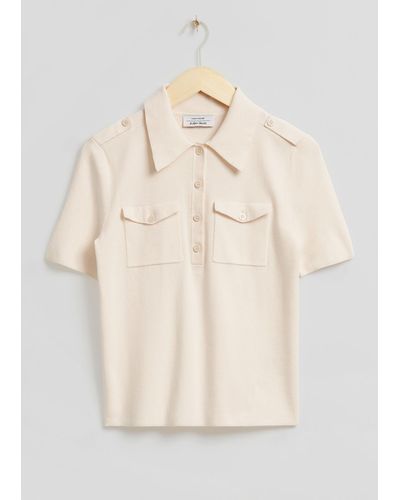 & Other Stories Fitted Uniform Detail Polo Shirt - White