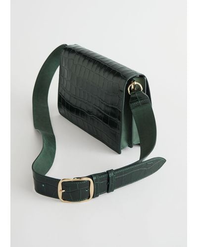 & Other Stories Patent Leather Croc Embossed Bag - Green