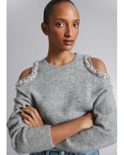 & Other Stories Cut-out Knit Sweater - Grey