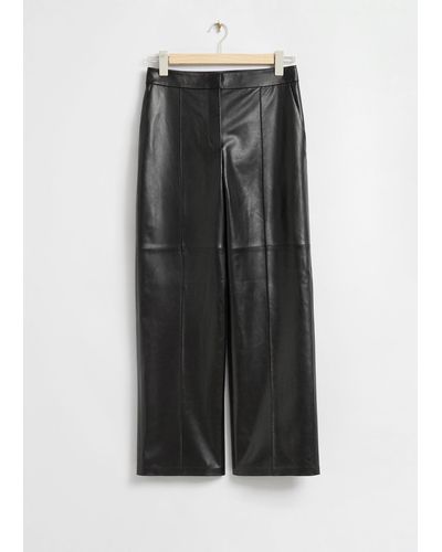 & Other Stories Leather Wide-leg Pleated Trousers - White