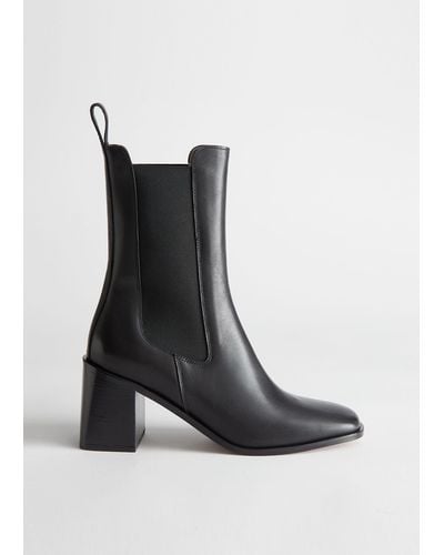 & Other Stories Heeled Leather Chelsea Boots - Black