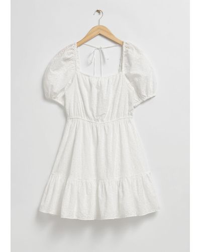 & Other Stories Voluminous Broderie Anglaise Mini Dress - White
