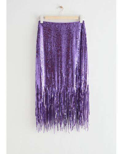 & Other Stories Sequin Fringe Midi Skirt - Purple