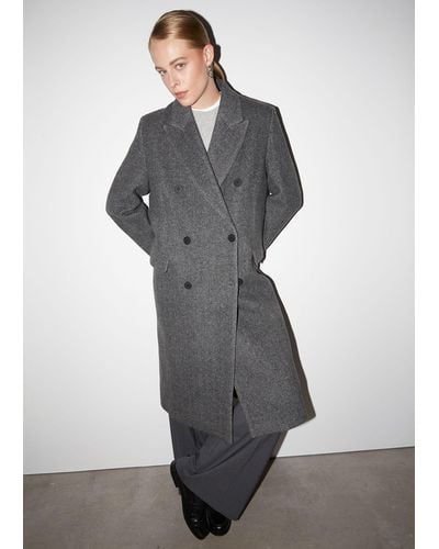 & Other Stories Double-breasted Herringbone Coat - Grey