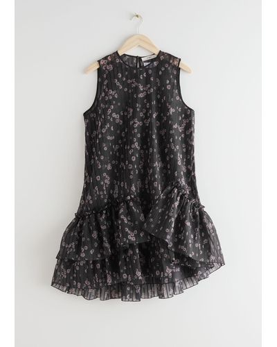 & Other Stories Voluminous Asymmetric Ruffle Mini Dress - Black