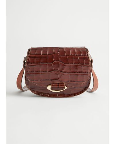 & Other Stories Croc Leather Saddle Bag - Brown
