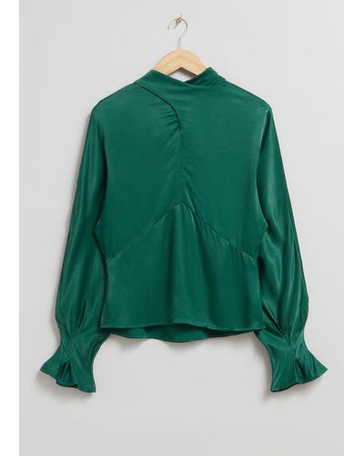 & Other Stories Tie-neck Satin Blouse - Green