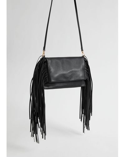 & Other Stories Fringed Leather Clutch - Black